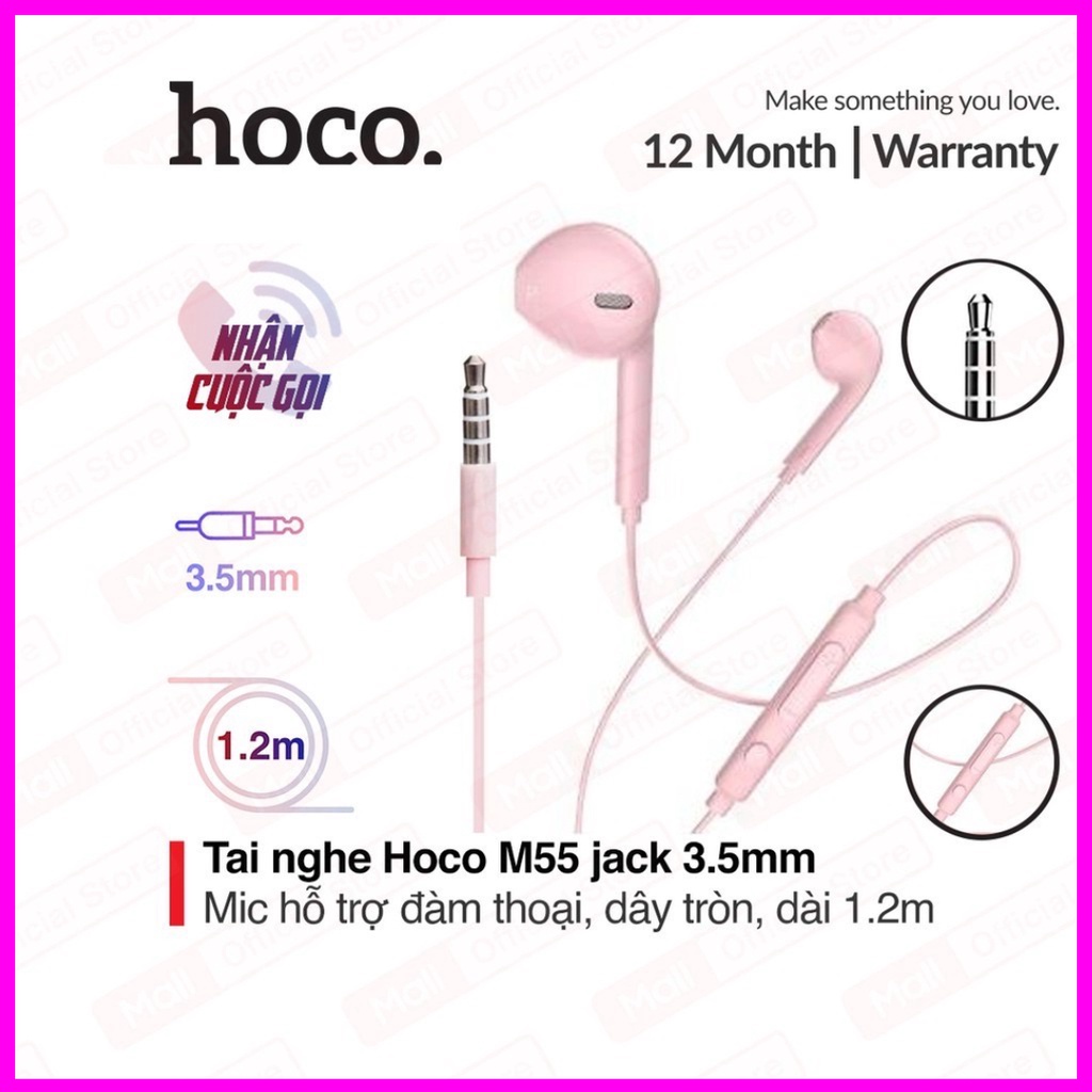 Tai Nghe Chính Hãng Hoco M55. Jack 3.5mm Dành cho Smart Phone. Có Míc Đàm Thoại (BẢO HÀNH 1 NĂM)