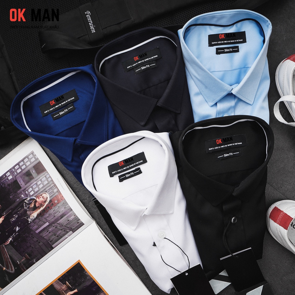 Áo sơ mi nam ngắn tay, form slimfit, 5 màu, chất liệu cotton, OkMan - SMNT