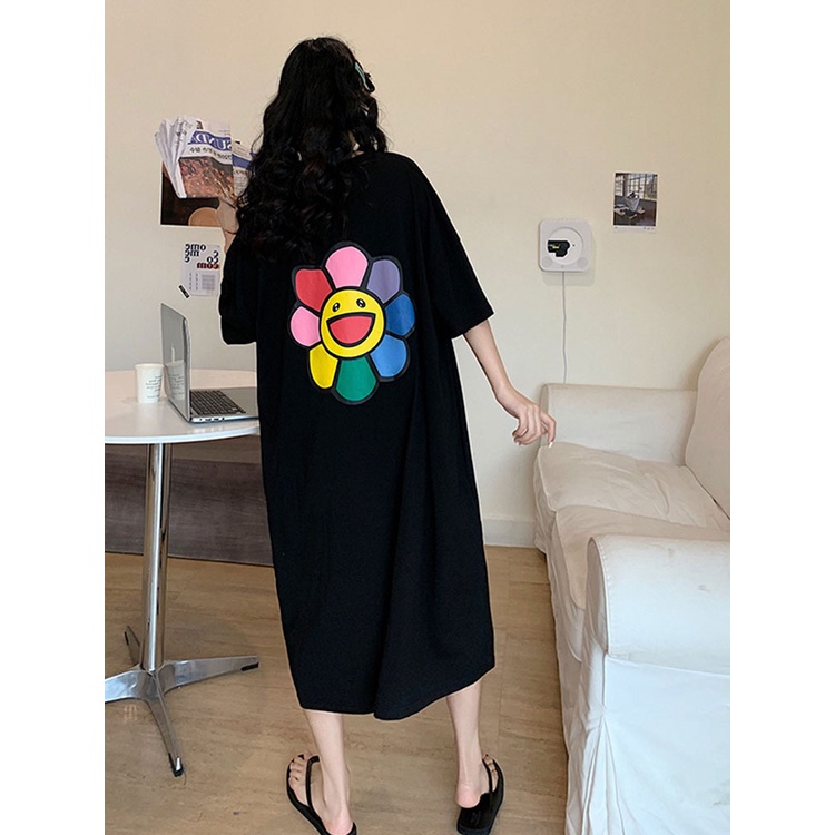 Đầm Suông Váy Suông Dáng Dài Form Rộng Tay Lỡ In Hình Nụ Cười Đa Sắc Xẻ Tà Tinh Tế Trẻ Trung Năng Động TTDS0443