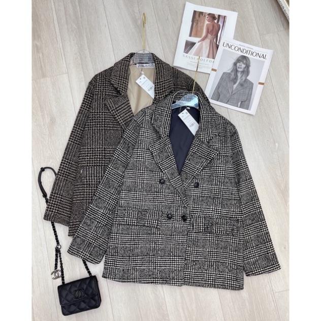 (HAI LỚP) ÁO KHOÁC DẠ KẺ DÁNG CỔ VEST BLAZER BASIC CHẤT DẠ QUẢNG CHÂU LOẠI 1 CHUẨN FORM SIÊU ĐẸP