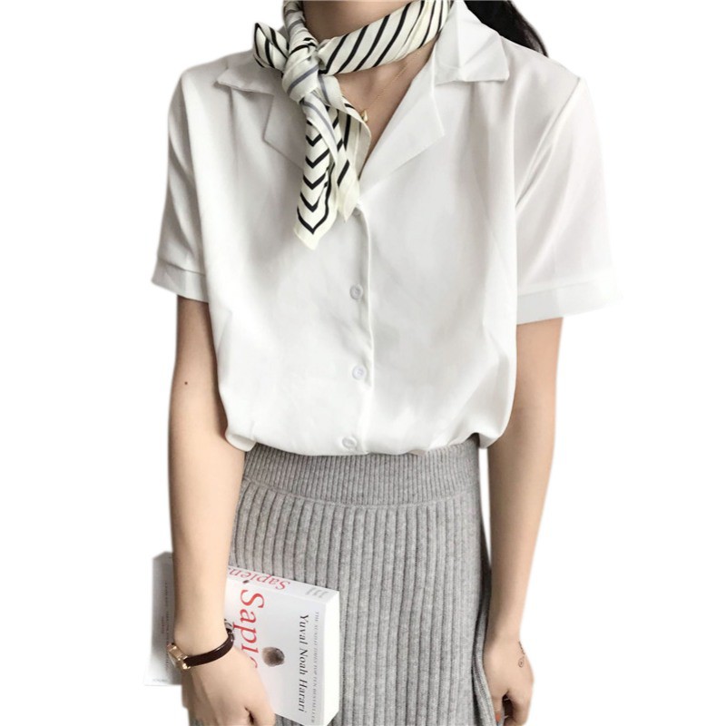 [Baywellfashion]Áo kiểu nữ tay ngắn cổ chữ V đính nút thời trang thanh lịch | BigBuy360 - bigbuy360.vn