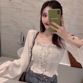 👉🏿Áo Kiểu Voan Cổ Vuông Đan Dây