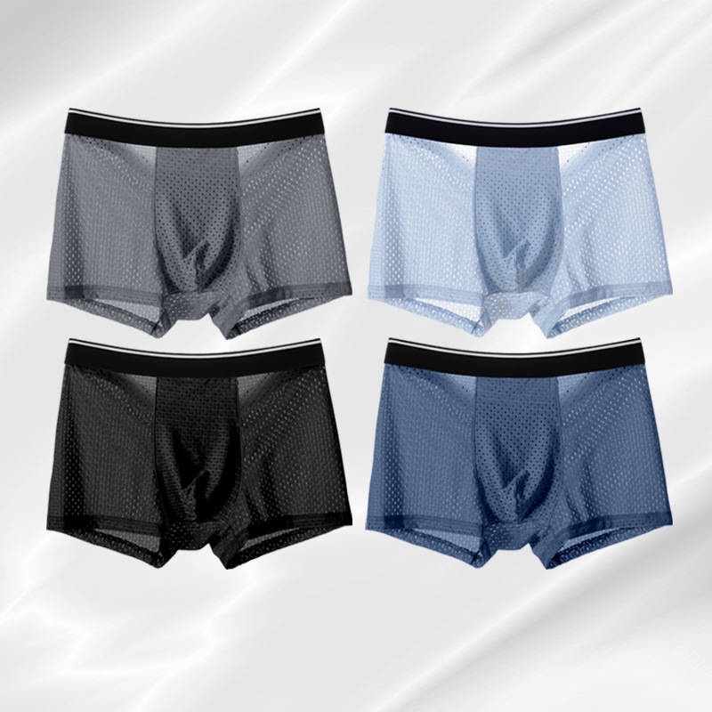 Set 4 Quần Lót Boxer Vải Lụa Lạnh Thoáng Khí Trong 1 Cho Nam