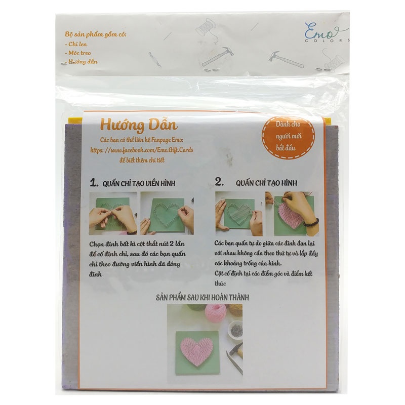 Bộ Dụng Cụ Thủ Công Tranh Chỉ Đinh Size S 16 x 16 cm - Emocolors (Mẫu Màu Giao Ngẫu Nhiên)