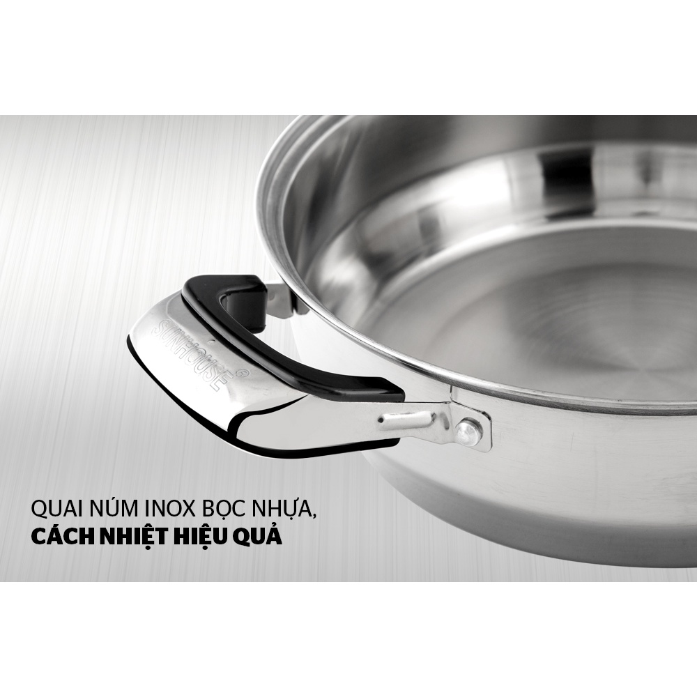 Nồi lẩu inox 1 đáy SUNHOUSE SHL26 - Nồi ăn lẩu bếp từ 26cm, Hàng Chính Hãng