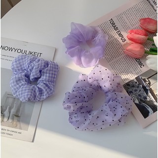 SET 3 Dây Buộc Tóc SCRUNCHIES Màu Tím Hot Trend, Dây Buộc Vải Voan Hàn Quốc Xinh Xắn