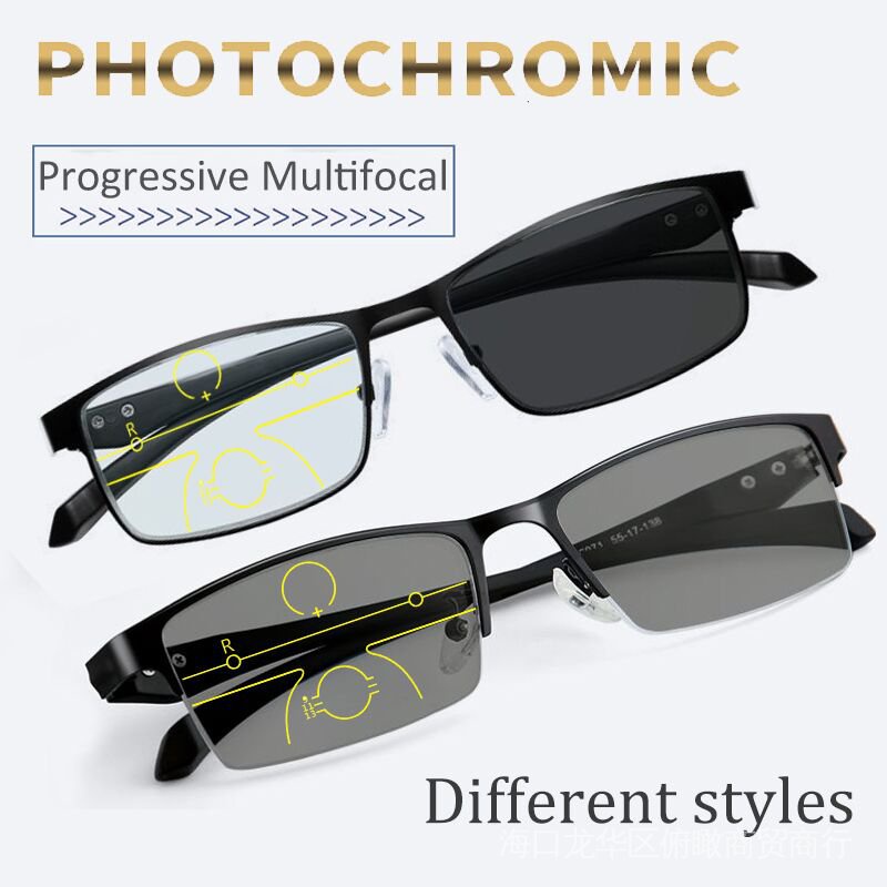 smart photochromic Multifocal Reading Glasses Men Women Progressive Bifocal Anti Blue Ray Metal Half