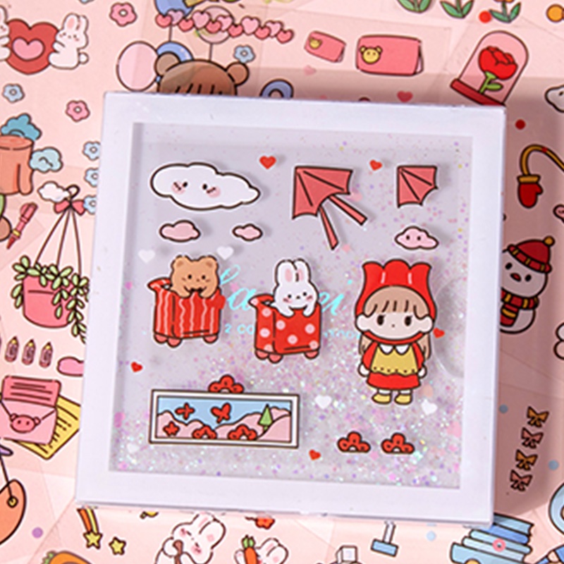 Bộ 100 Tấm Sticker Trong Suốt Chống Thấm Nước Họa Tiết Hoạt Hình Dễ Thương