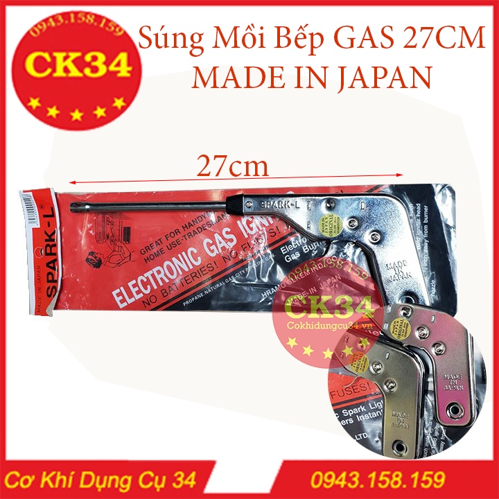 Súng đánh tia lửa mồi bếp ga MADE IN JANPAN SPARK-L INOX dài 37cm