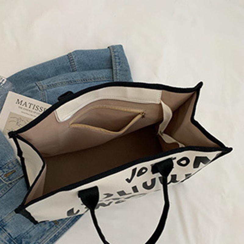 Túi Xách Đeo Vai Vải Canvas Cỡ Lớn In Chữ Tiện Lợi Cho Nữ