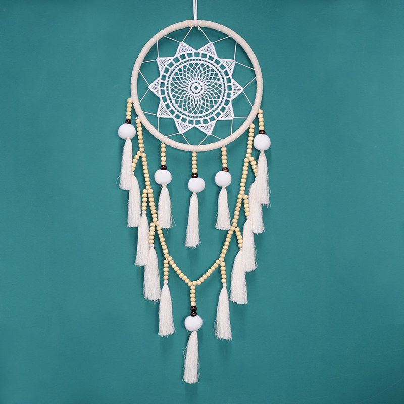 Dreamcatcher cỡ lớn đính quả cầu lông tự nhiên