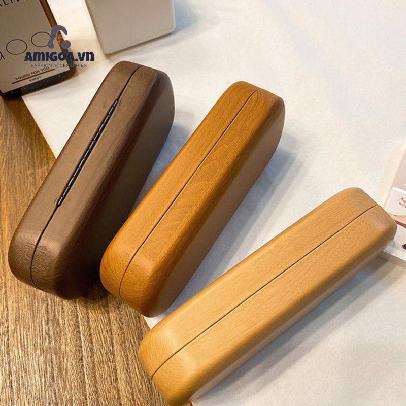 Hộp Đựng Mắt Kính Bằng Da Pu Vân Gỗ Thiết Kế Đơn Giản Thời Trang