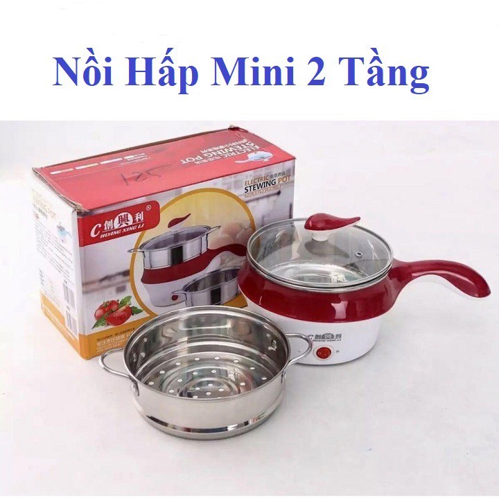 [Mã ELFLASH5 giảm 20K đơn 50K] Nồi Điện Mini Hai Tầng Đa Năng - nồi loại tốt, cực bền