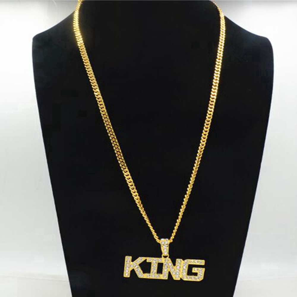 Men's Ice Out King Necklace, Fashion &quot;KING&quot; Surat Pendant Kalung Jewelry