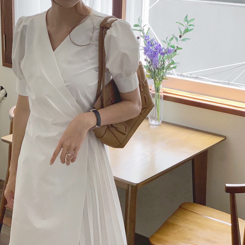 Đầm cổ chữ V thiết kế mới thời trang theo phong cách Hàn Quốc 45120