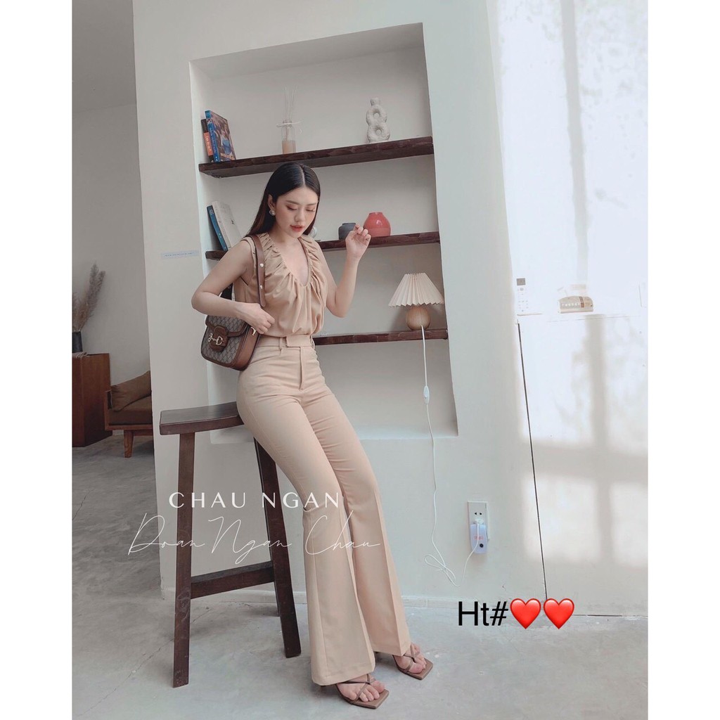 Quần ống loe công sở cúc lệch hàng Quảng Châu cao cấp cho nữ