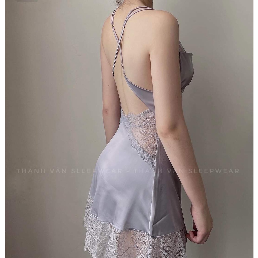 (M. 148) Váy ngủ sexy có đệm ngực và cúc bọc thiết kế hở lưng, vải lụa cao cấp Đầm mặc nhà gợi cảm quyến rũ | BigBuy360 - bigbuy360.vn