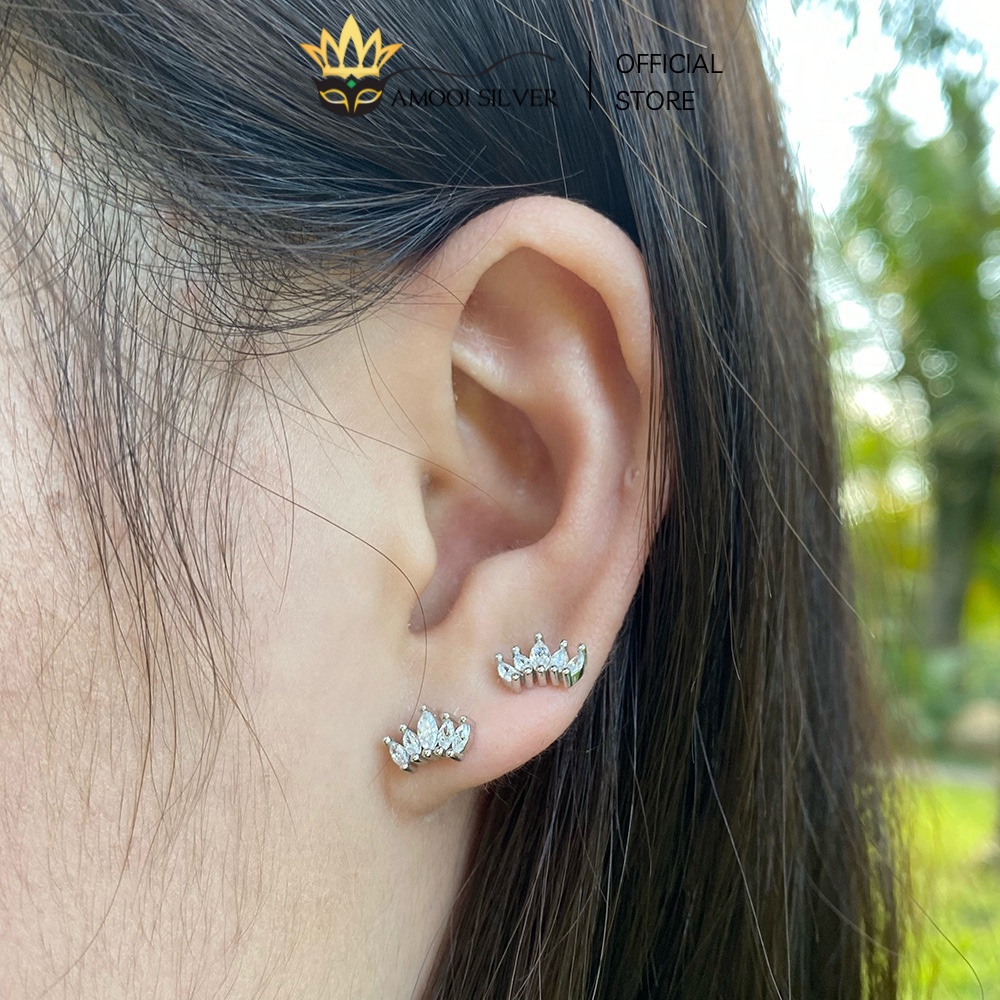 Bông tai bạc S925 hoa 5 cánh hình vương miện chui vặn - Amooi Silver AB175