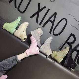 Giày Bốt Martin Vải Canvas Màu Sắc Kẹo Ngọt Phong Cách Anh Quốc Thời Trang Xuân Thu Cho Nữ