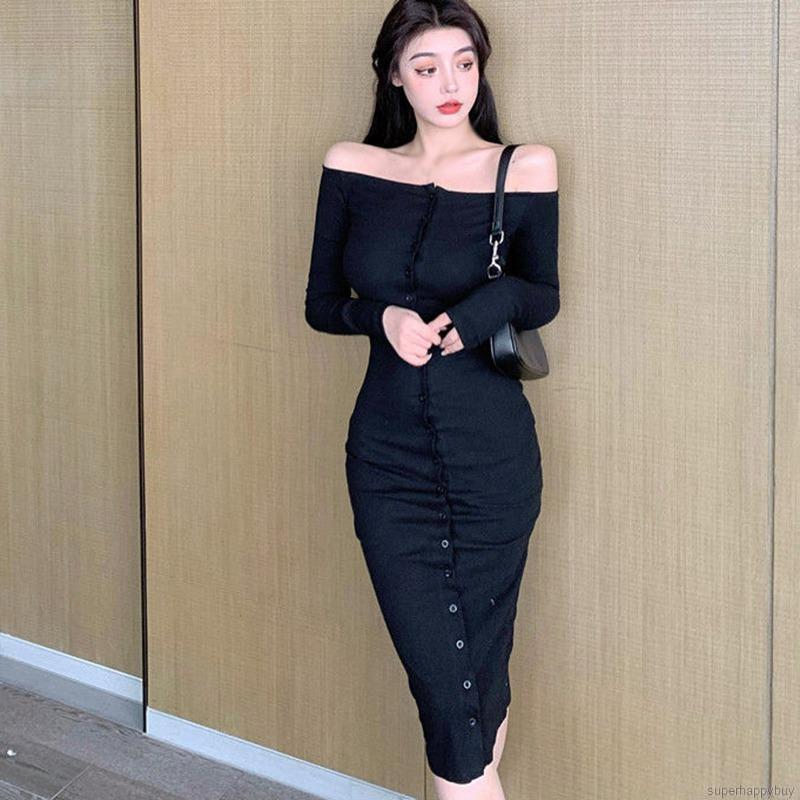 Đầm dài dáng ôm hở vai gợi cảm kiểu Hàn Quốc cho nữ