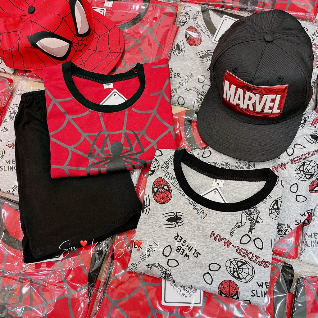 Bộ cộc tay mặt nhện spider man bé trai