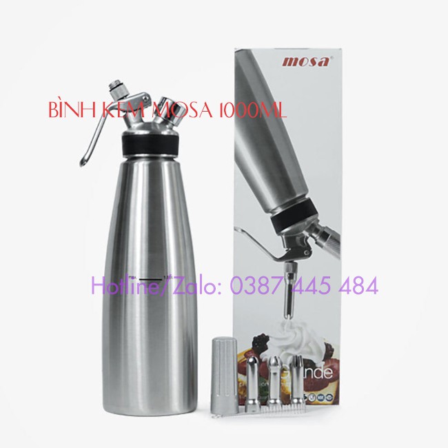 Bình xịt kem Mosa 3 vòi inox 500ml - 1000ml hướng dẫn làm kem chuẩn