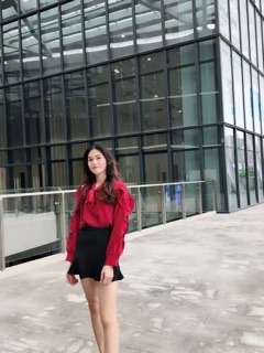 [Hàng oder] Set áo sơ mi đỏ mix chân váy HQ