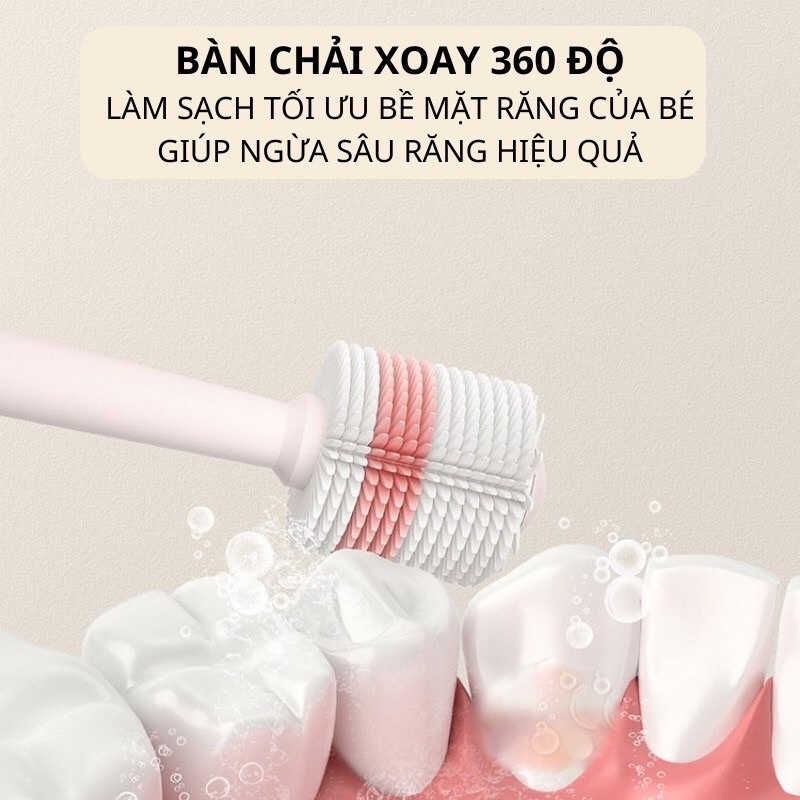 Bàn chải đánh răng xoay 360 độ siêu mềm cho bé