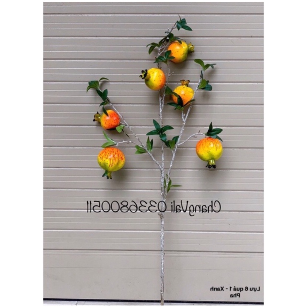 Cành lựu 9 quả 2 hoa cao 100cm , lá giống thật , Decor siêu đẹp -HN0