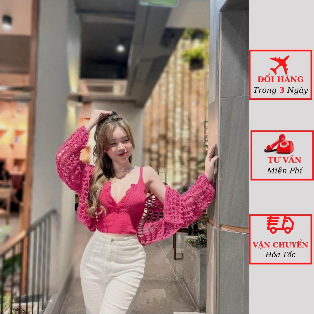 Set áo cardigan len lưới nữ kèm áo 2 dây croptop phong cách sexy đi du lịch mùa thu đông ulzzang Hàn Quốc
