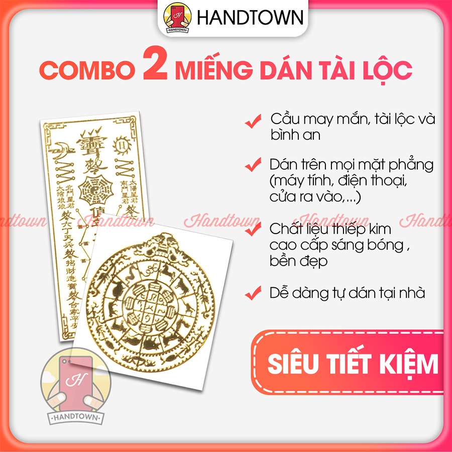 [COMBO] Bộ 2 Linh Phù Tài Lộc - May Mắn Bình An - Tình Duyên Thếp Vàng Dán Điện Thoại Xe Máy Kẹp Ví Handtown