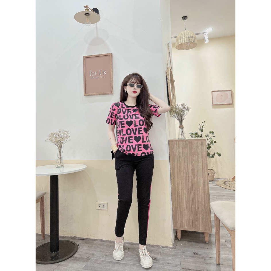 Đồ bộ dài thun lạng phối thun cotton họa tiết tim