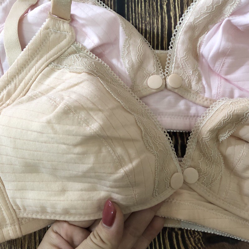 Shop Bầu Mẹ Mon -  Áo Lót Bầu Sau Sinh Áo Ngực Cho Con Bú Không Gọng Không Mút Mẫu Cotton Trơn Viền Ren Mềm