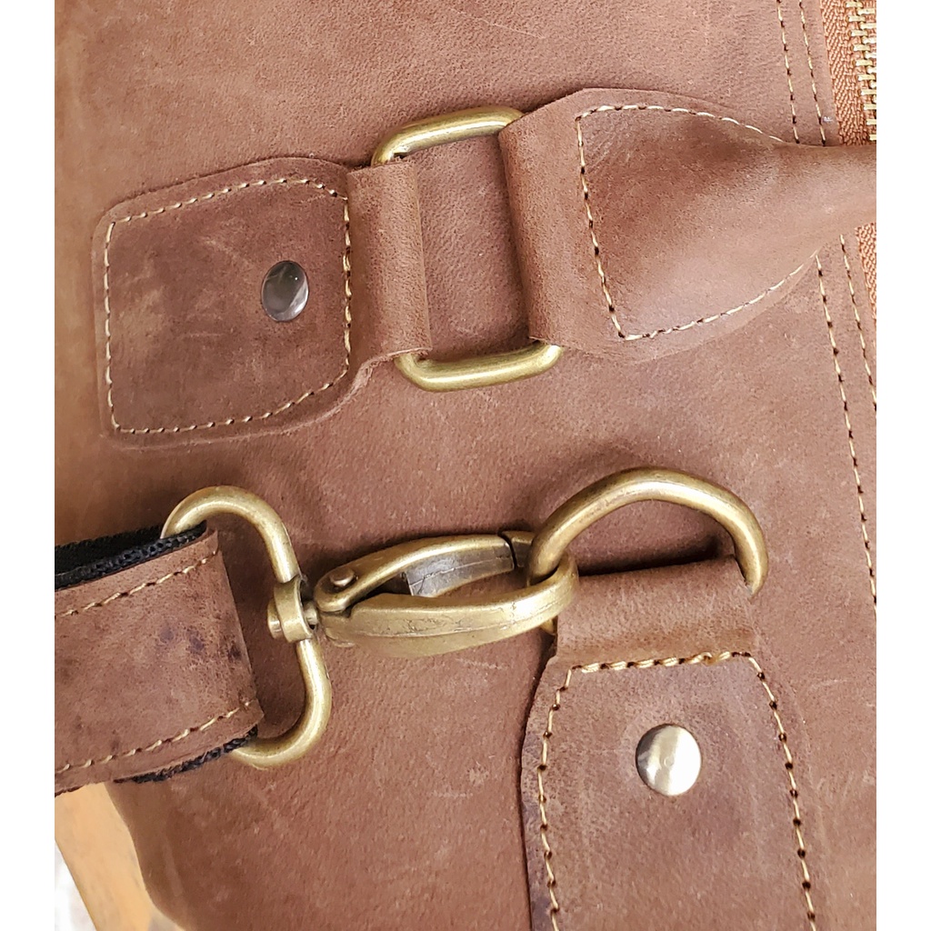 Túi xách du lịch, túi tập gym da bò sáp cá tính, bụi bặm