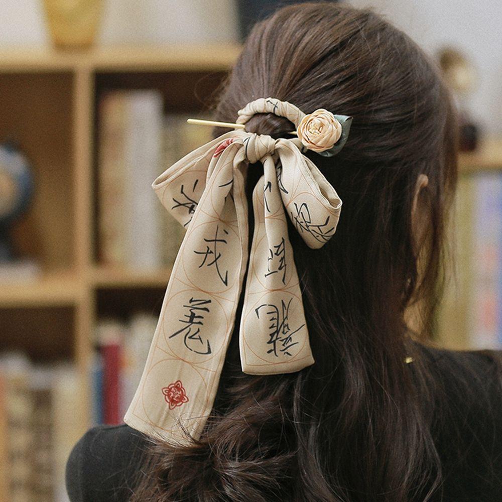 EXPEN Trâm Cài Tóc Lụa Đính Nơ In Họa Tiết Phong Cách Trung Hoa Cổ Điển Cho Nữ