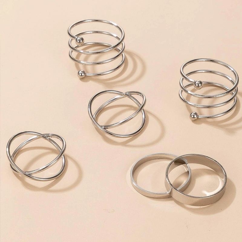 Set 6 nhẫn kim loại đơn giản thời trang dành cho nữ