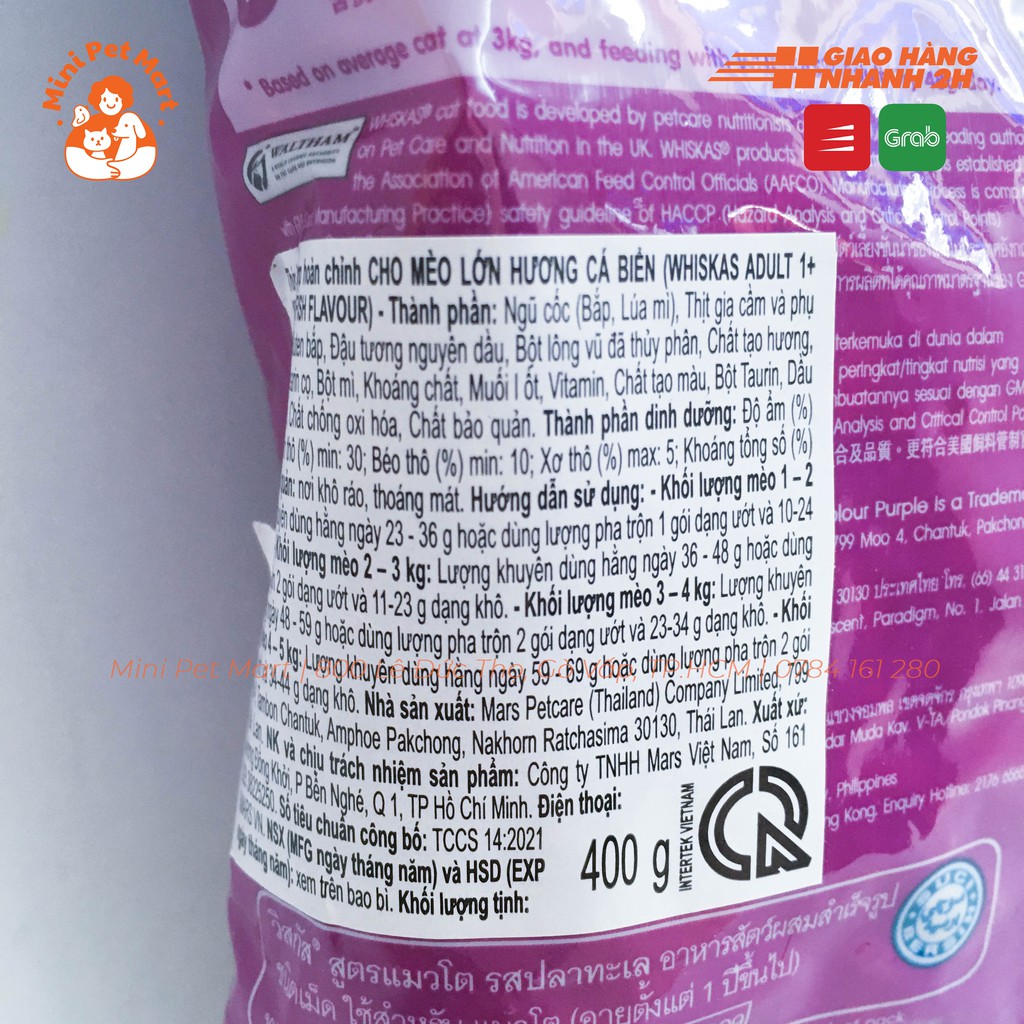 [Mã PET50K giảm Giảm 10% - Tối đa 50K đơn từ 250K] [400g] Thức ăn hạt cho mèo WHISKAS 400g
