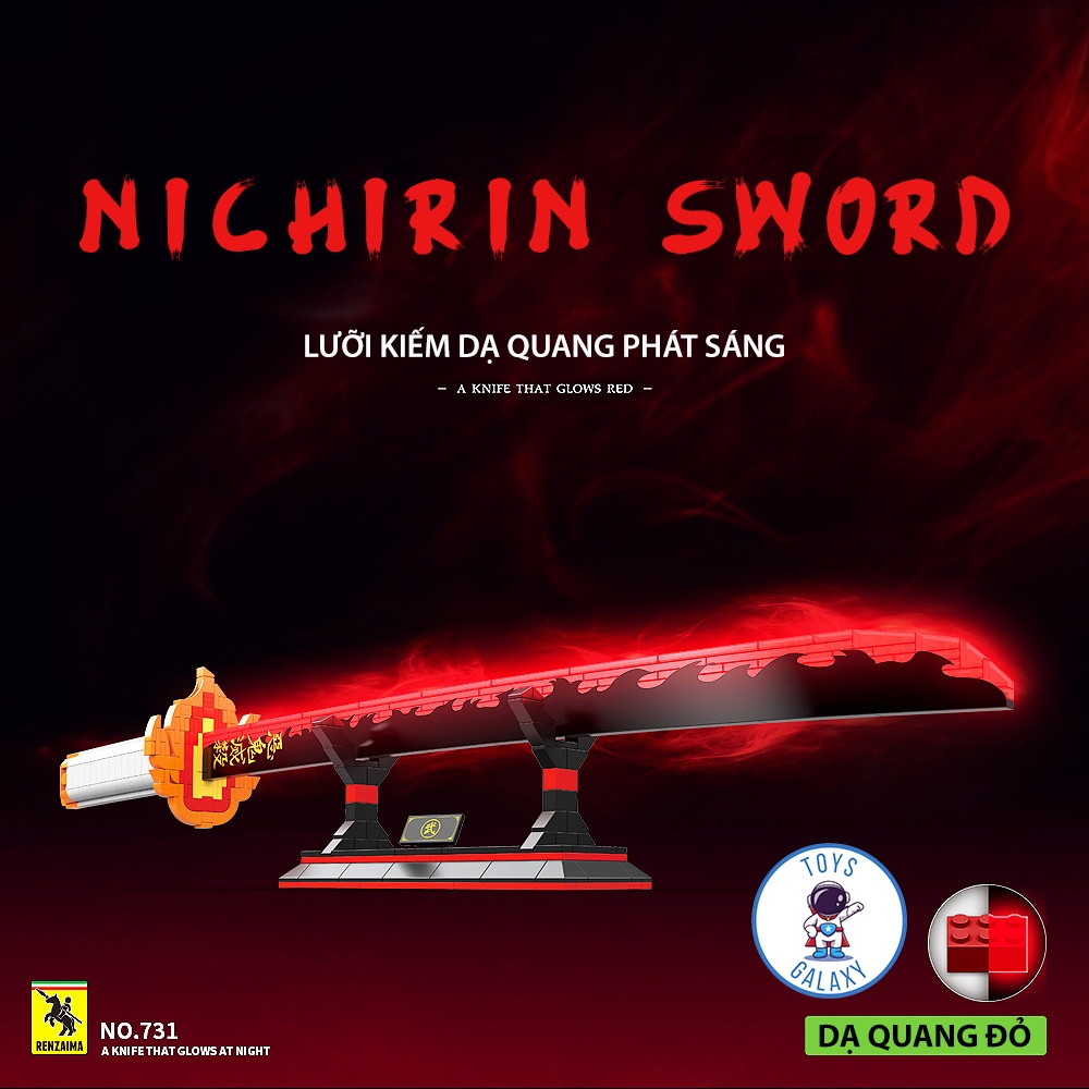 Đồ Chơi Lắp Ráp Kiểu LEGO Mô Hình Nhật Luân Kiếm Phát Sáng Của Viêm Trụ Rengoku Kyoujurou trong Kimetsu no Yaiba 731
