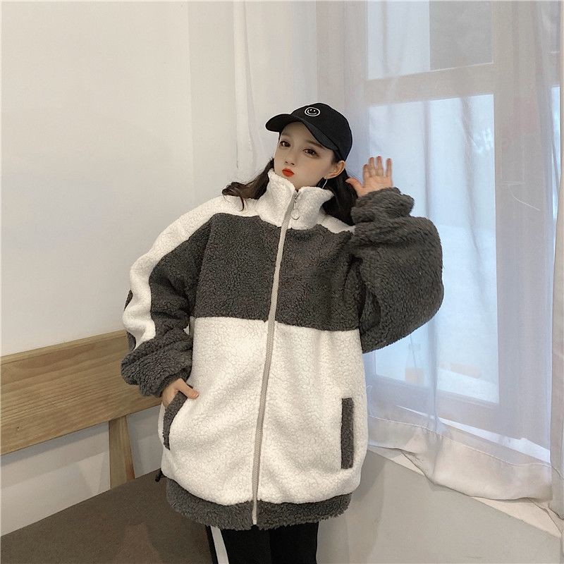 Áo khoác len lông cừu tay dài dáng rộng dày dặn có size lớn 200 jin có khóa kéo 15 ngày cho nữ | BigBuy360 - bigbuy360.vn