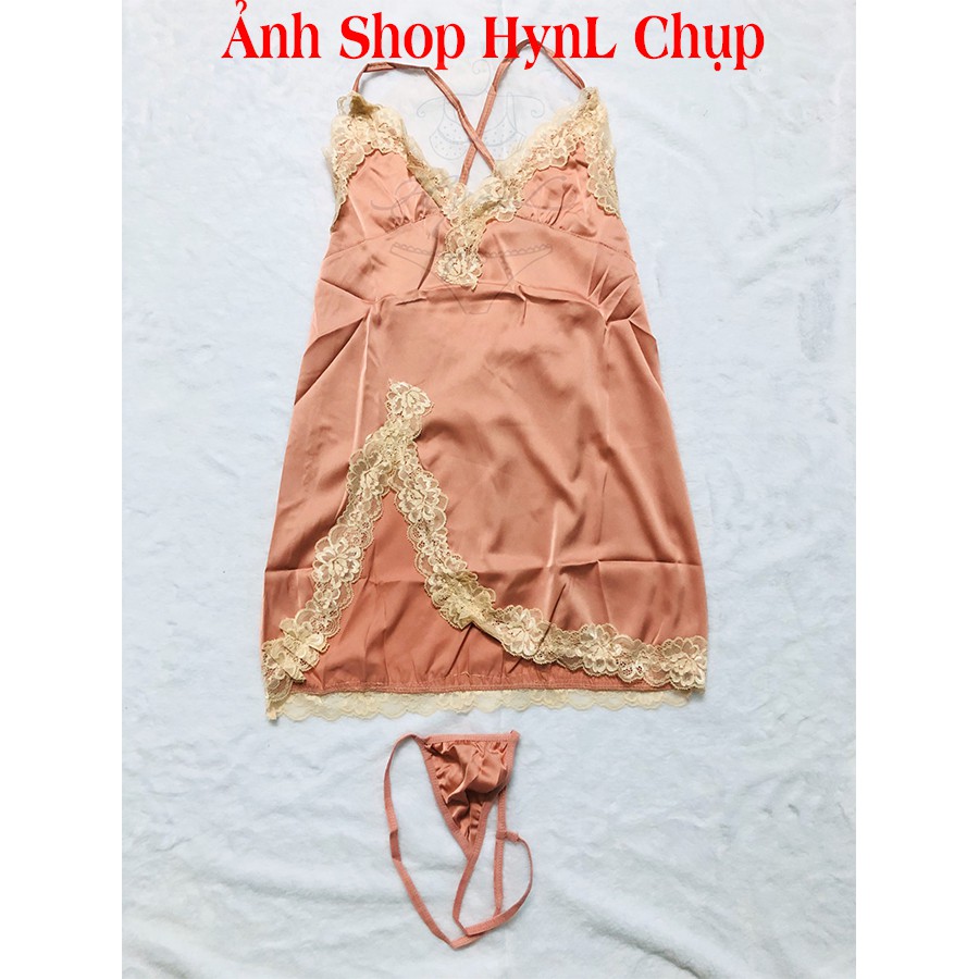 Váy Ngủ Sexy 2 Dây Lụa Satin HynL , Đầm Ngủ Sexy Xuyên Thấu Gợi Cảm Phối Ren V005 | BigBuy360 - bigbuy360.vn