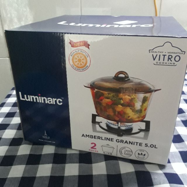 NỒI THỦY TINH PHÁP LUMINARC 5L MẪU MỚI ĐÁY NHÁM CHỐNG TRƯỢT