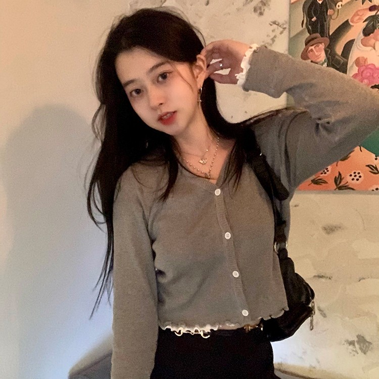 Áo khoác cardigan 2 mảnh phối ren phong cách thời trang mới 45678