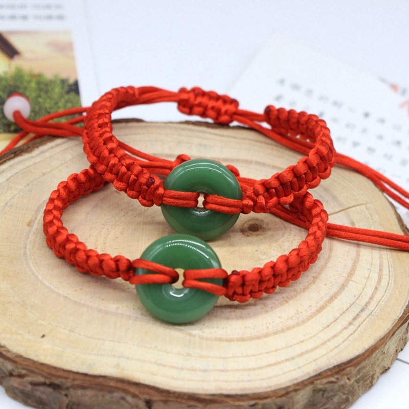 Vòng Chỉ Đỏ Đồng Xu Ngọc Xanh - Vòng Tay May Mắn