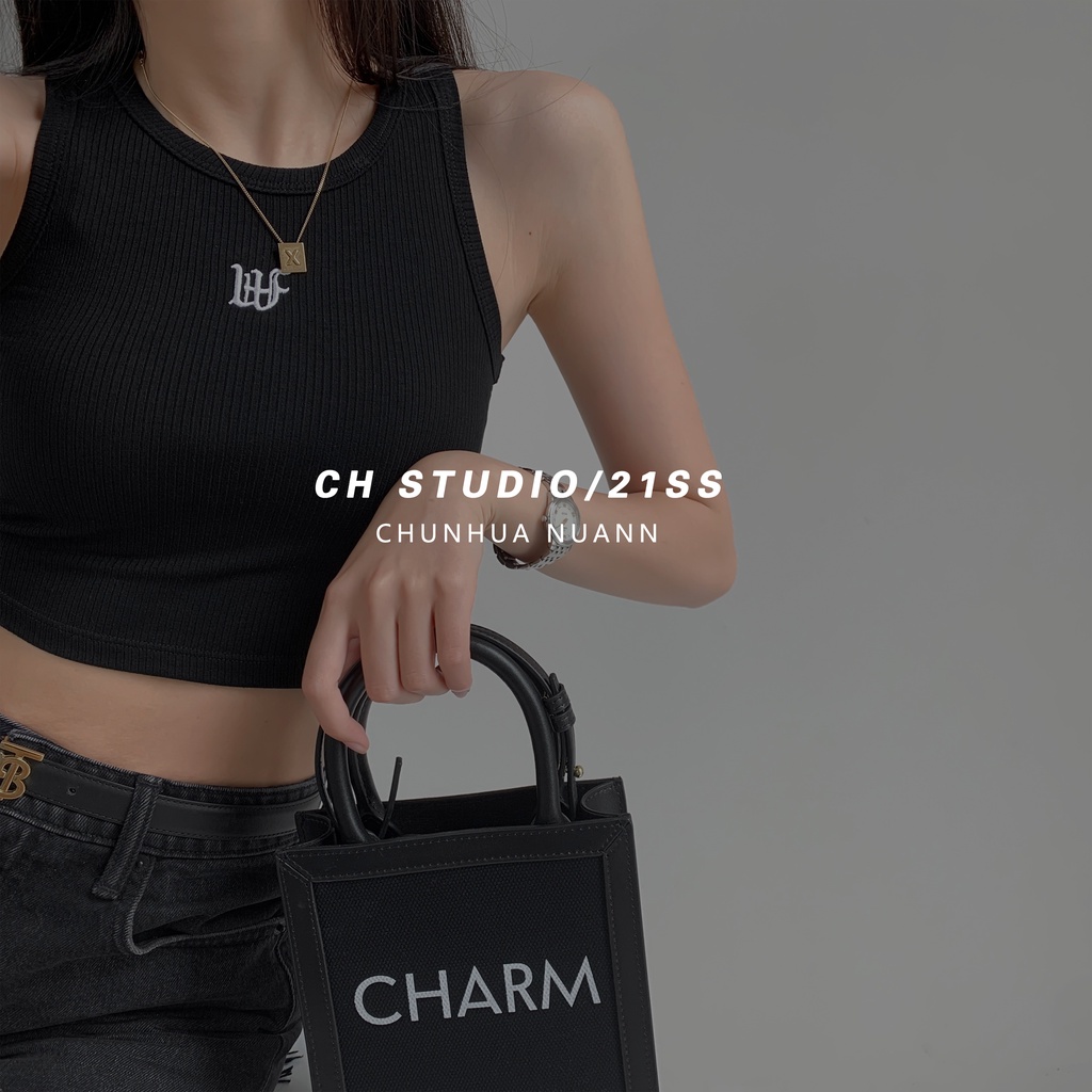 Cocory vn Áo Croptop Dệt Kim Sát Nách Hoạ Tiết Chữ Thêu Thời Trang Mùa Hè Cho Phái Nữ