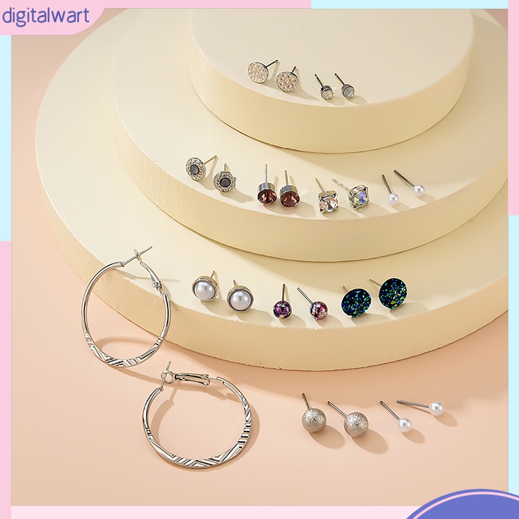 Set 20 Đôi Khuyên Tai Tròn / Trái Tim Đính Đá Thời Trang Cho Nữ