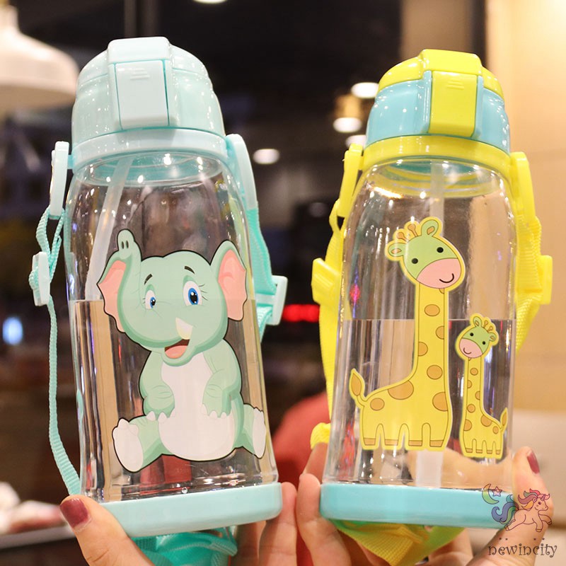 Bình uống nước có ống hút in họa tiết hoạt hình thời trang cho bé