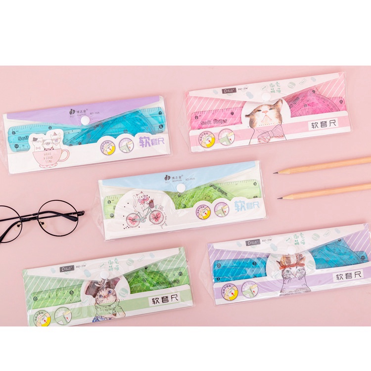 Bộ Thước Dẻo 4 Chi Tiết Nhiều Màu Cho Học Sinh/ Văn Phòng