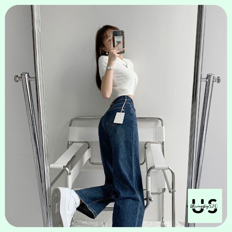 Quần bò xanh đậm ống xuông 2 cúc chất dày A02 Ulzzangshop520