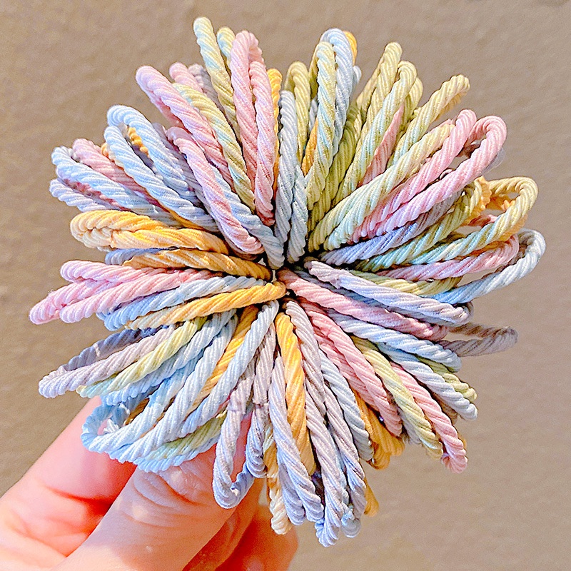 RainBow Bows Set 100 Dây Buộc Tóc Xoắn Co Giãn Nhiều Màu Sắc