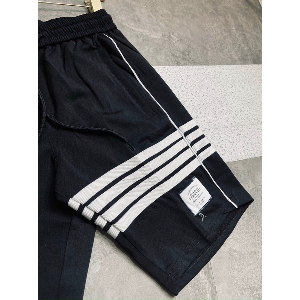 Quần short nam sọc trắng vải cotton co giãn tập thể thao hay mặc nhà